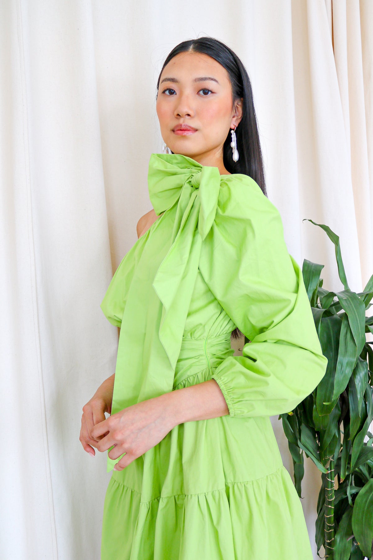 Sustainable One-Sleeve & Waist Cut-Out Mini Flare Dress