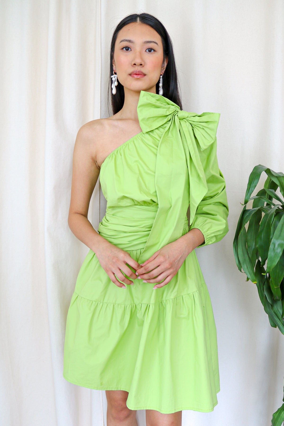 Sustainable One-Sleeve & Waist Cut-Out Mini Flare Dress