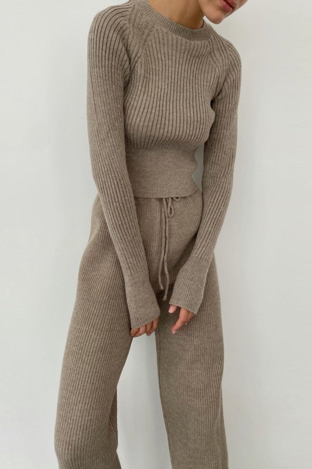 Rib Knit Flared Pants Set