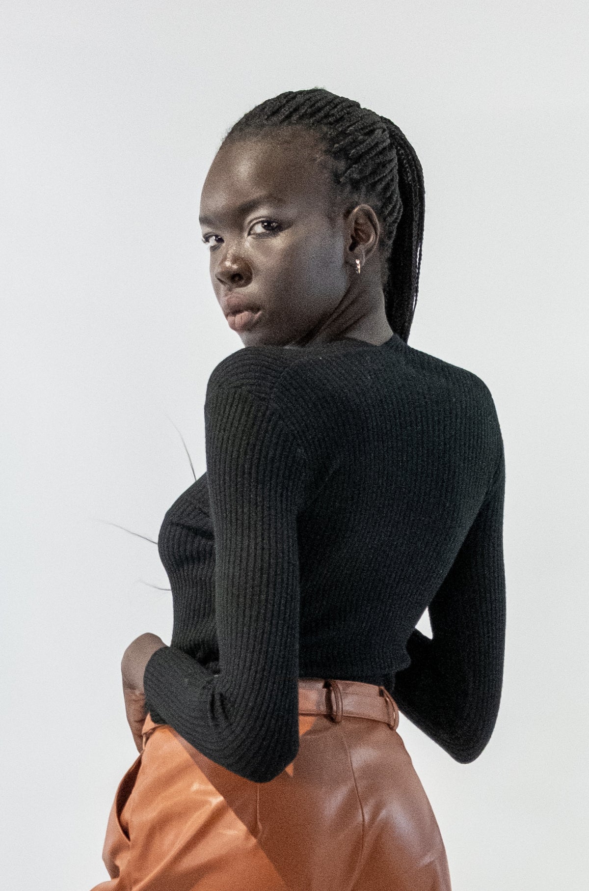 Ribbed Fitted Open Neckline Long Sleeves Top