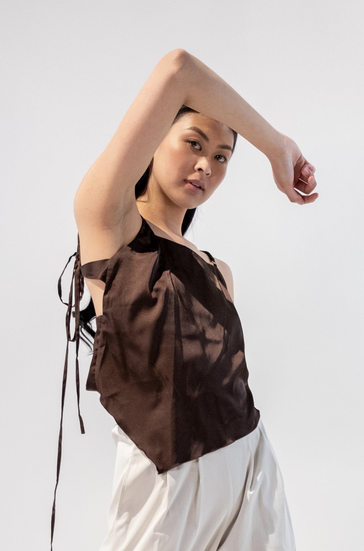 Asymmetrical Satin Tank Top With Long Straps