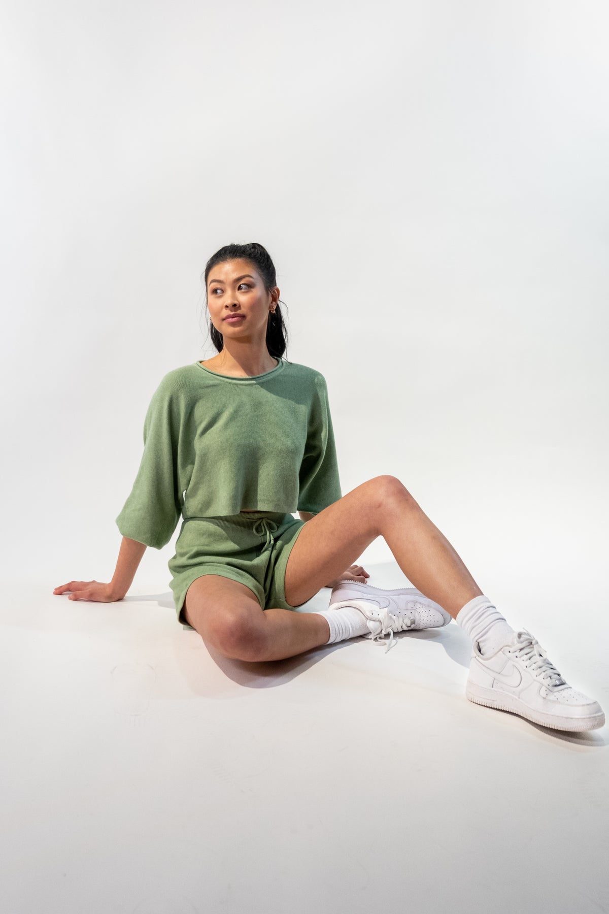 Long Bishop Sleeves Sweater and Shorts Set