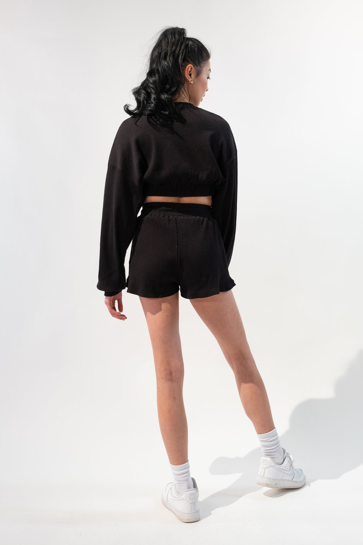 Ribbed Cropped Band Sweater w/ Shorts Set