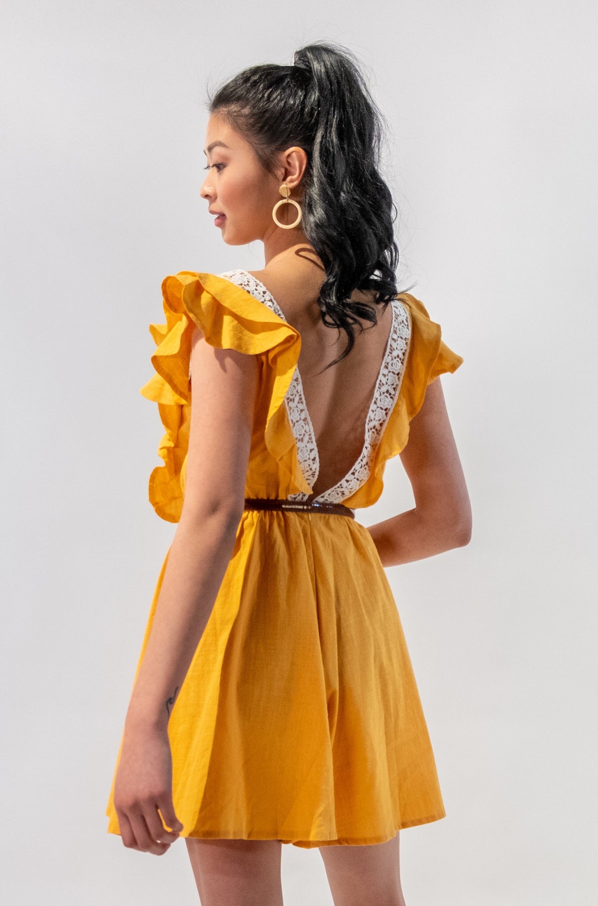 Ruffle Sleeves Skort - Dress with Lace Trims