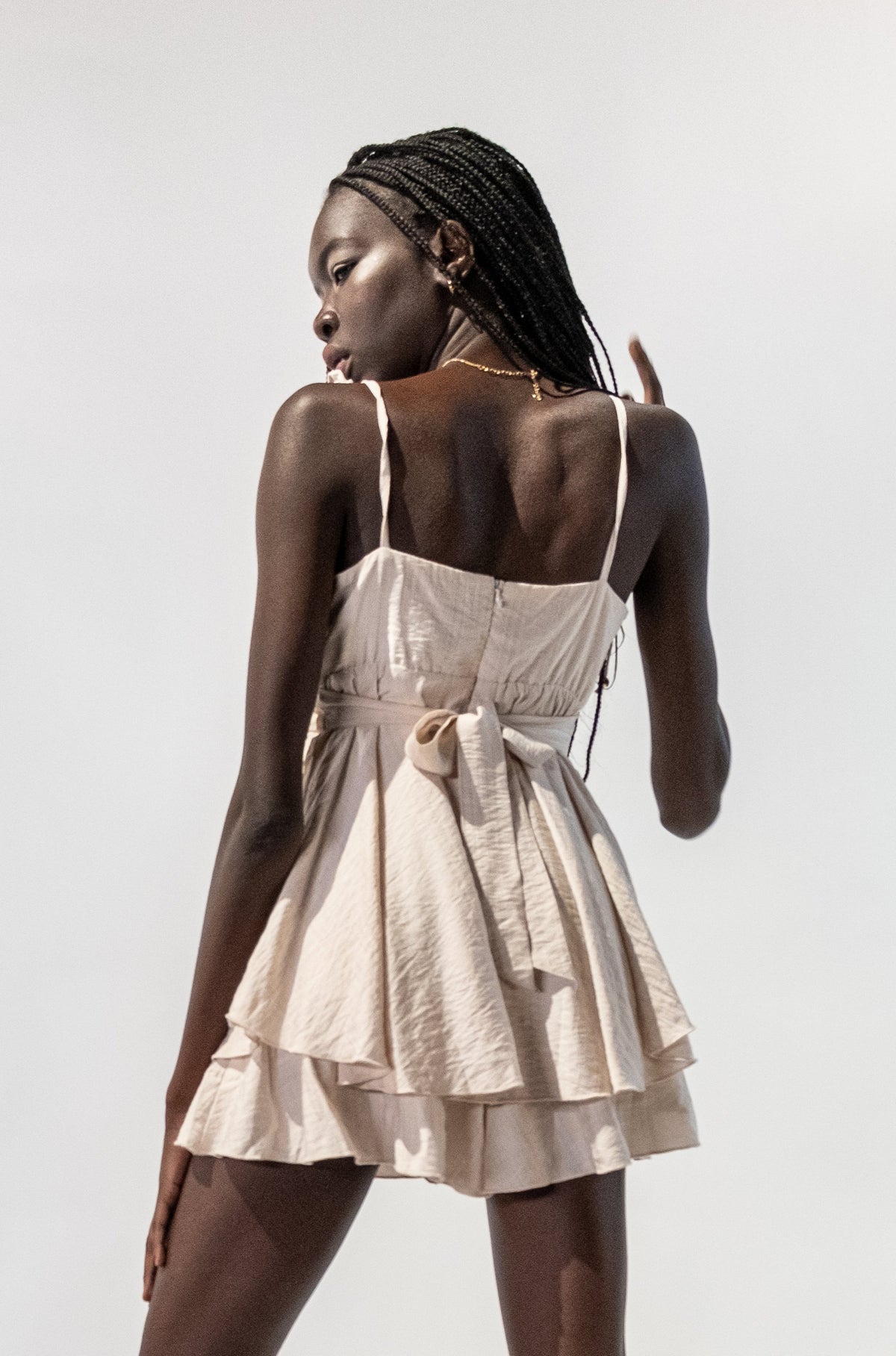 Tie Strap Lace and Ruffles Details Dress