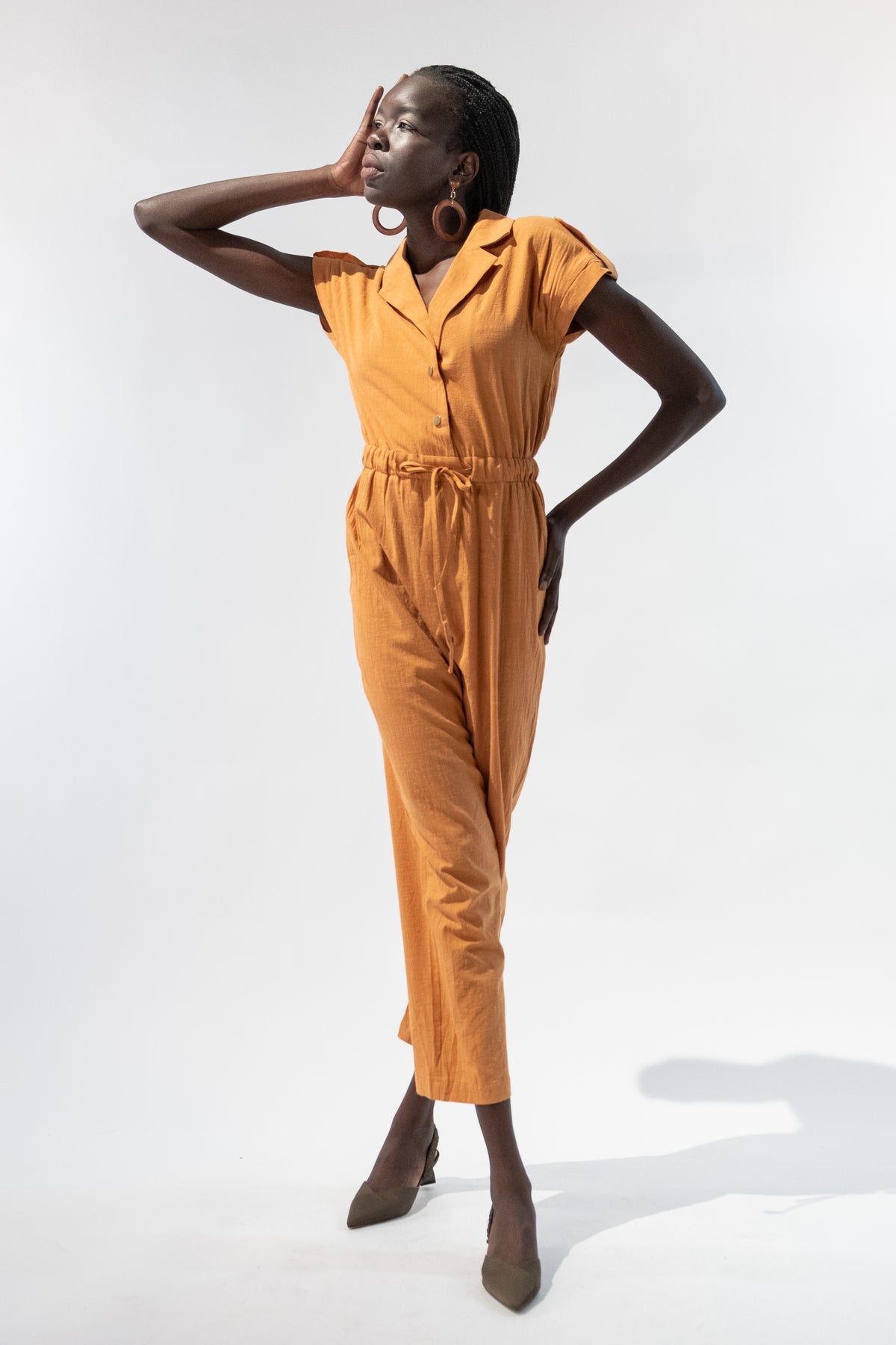 Short Sleeved Button Pants Jumpsuit