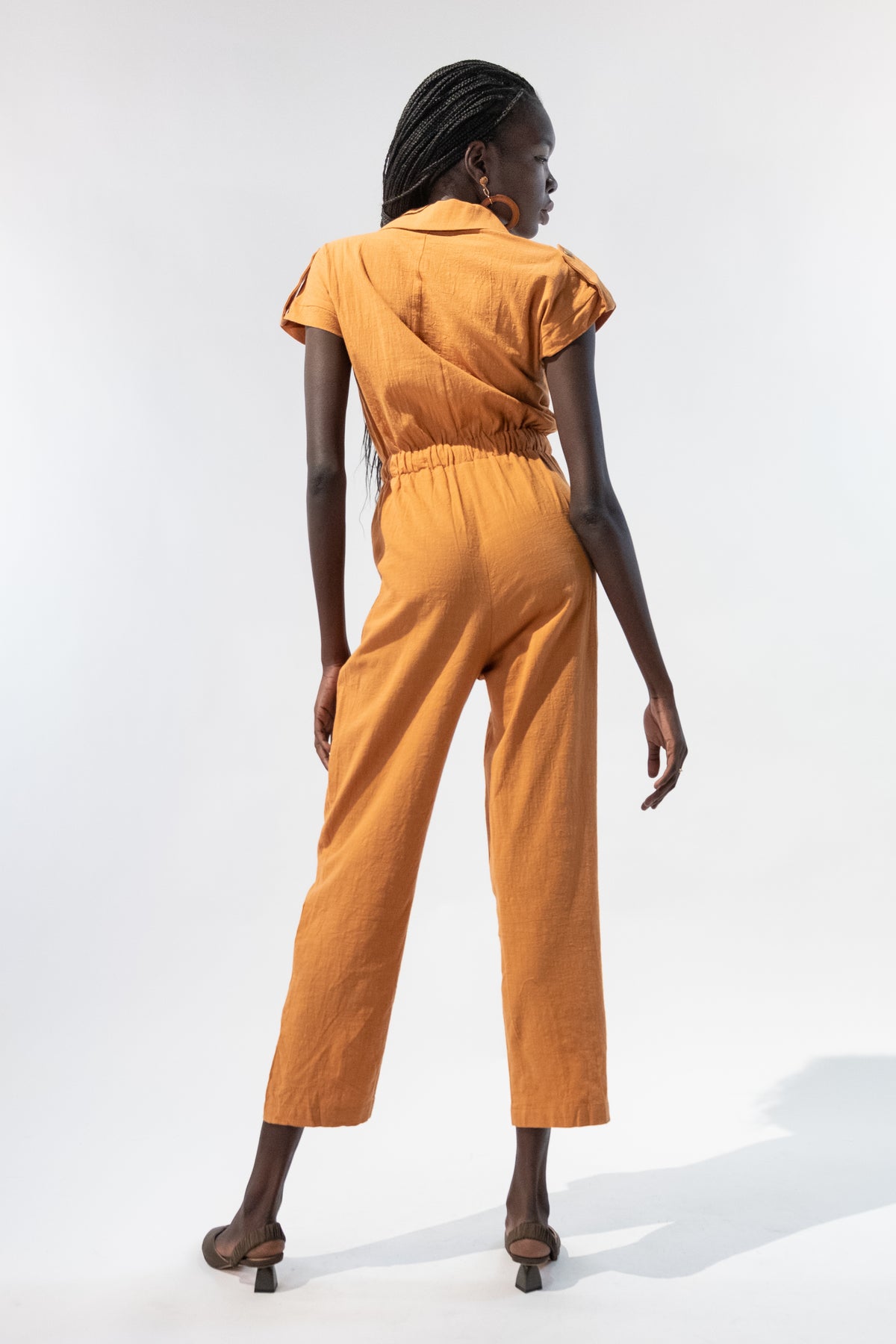 Short Sleeved Button Pants Jumpsuit
