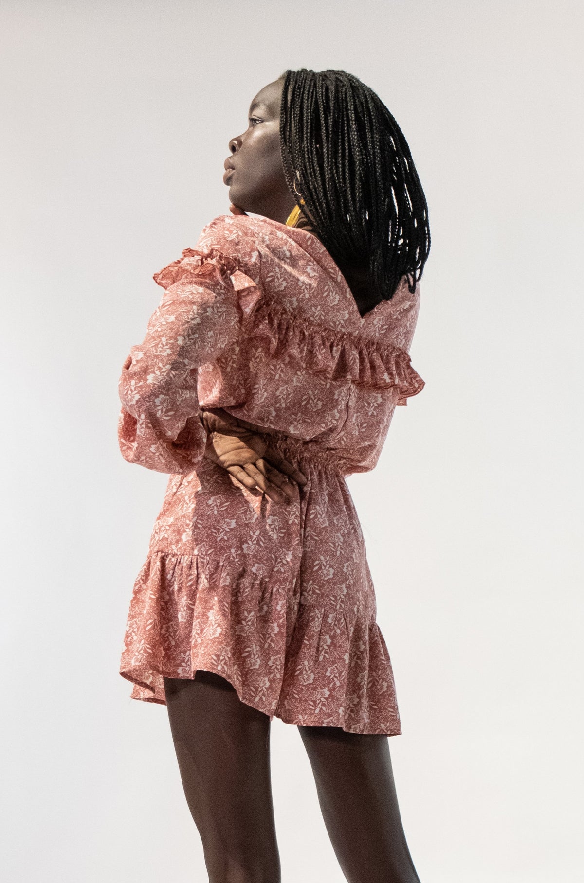 Long Sleeves Ruffles and Gathers Dress