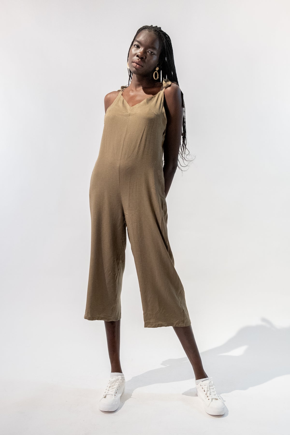 Low V Neck Tie Straps Jumpsuit