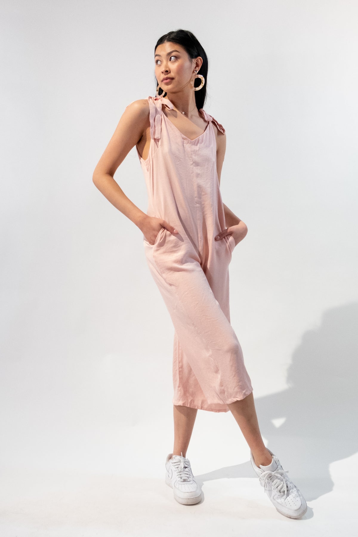 Low V Neck Tie Straps Jumpsuit