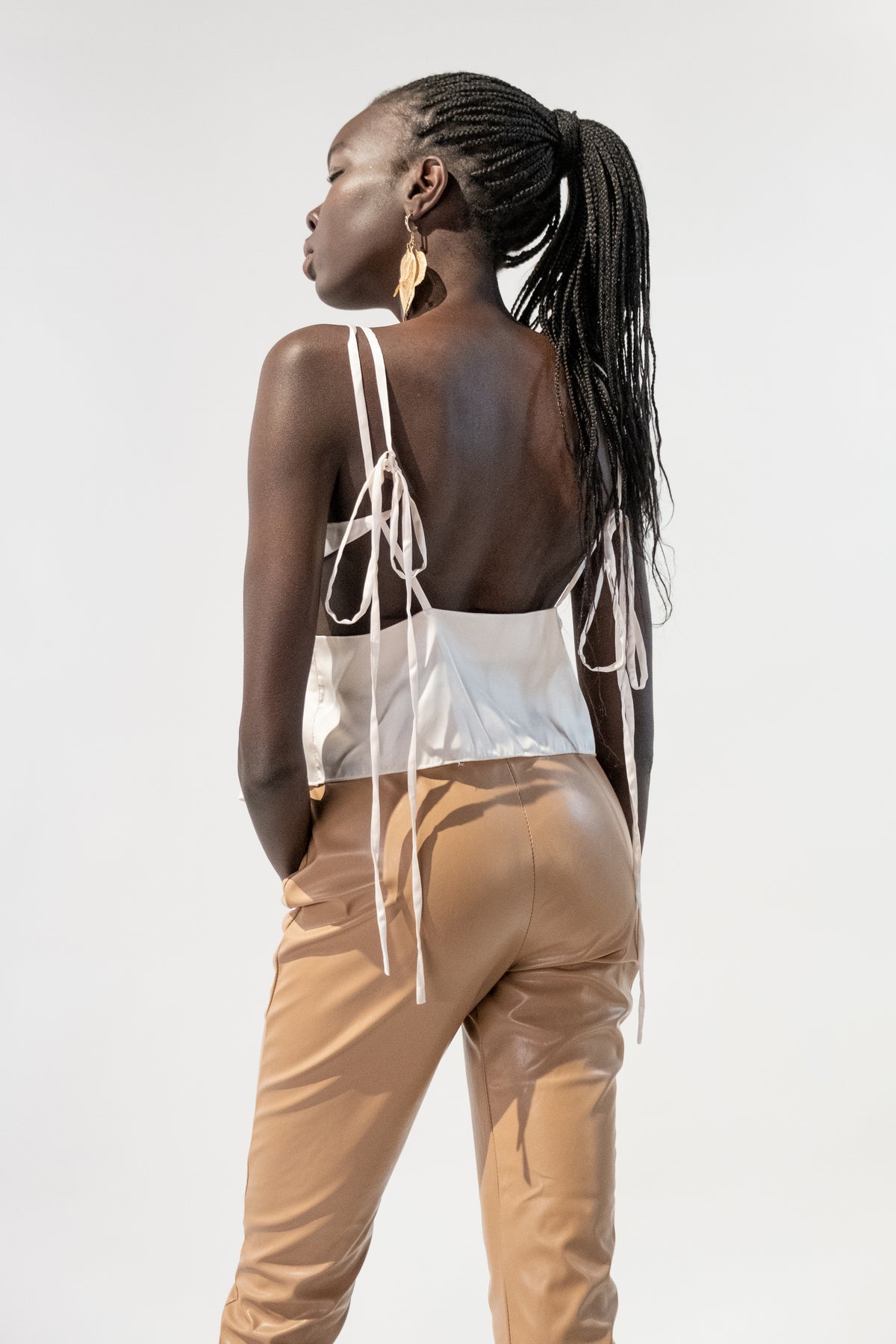 Asymmetrical Satin Tank Top With Long Straps