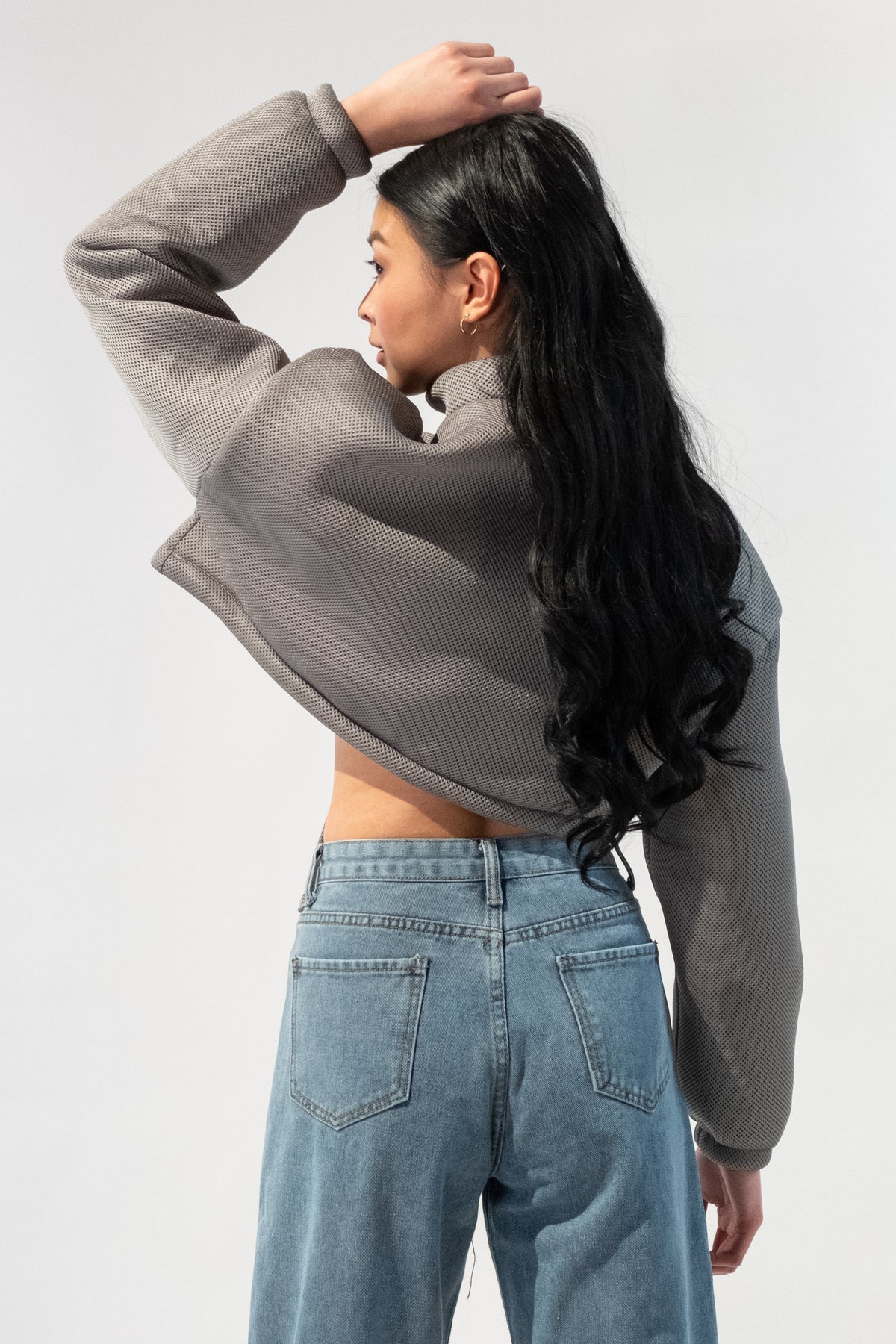 Mock Neck Oversized Cropped Jacket