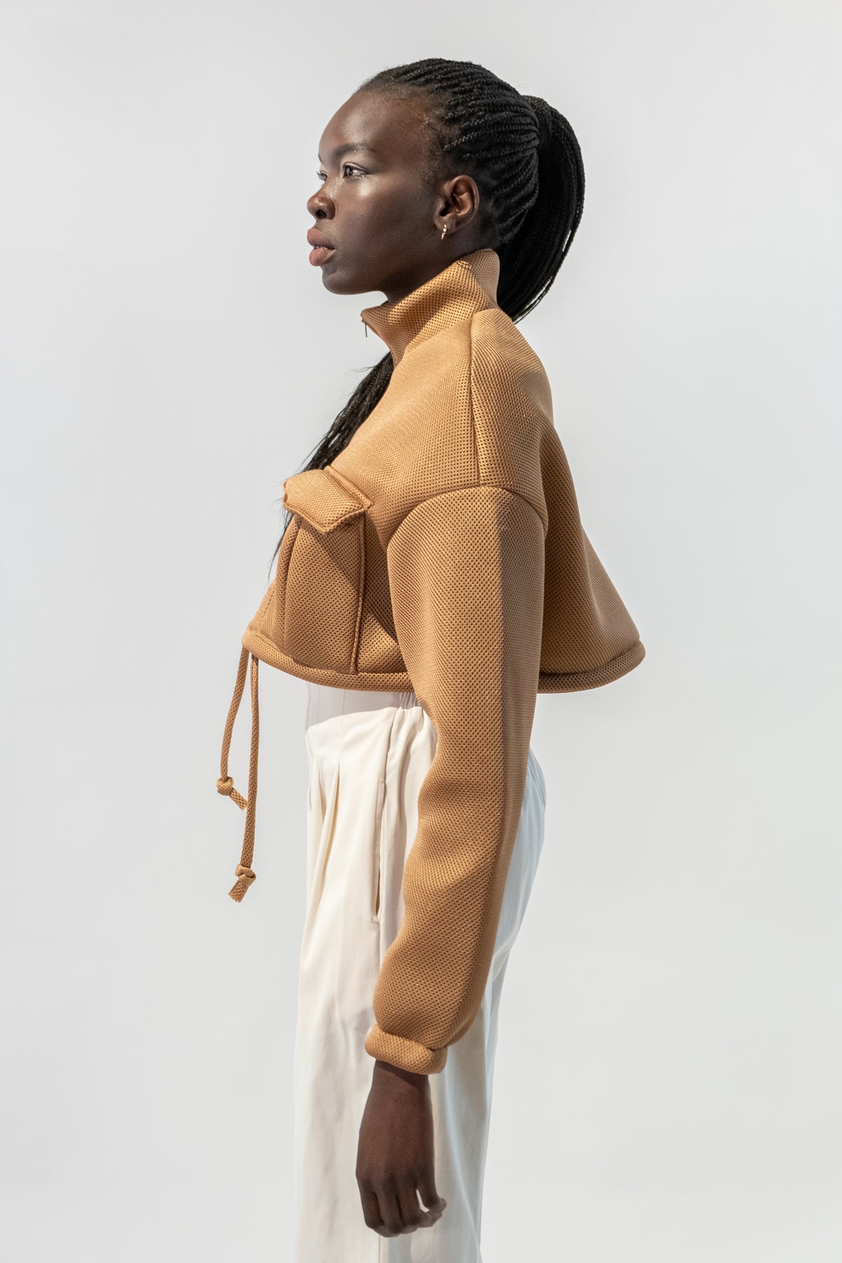 Mock Neck Oversized Cropped Jacket