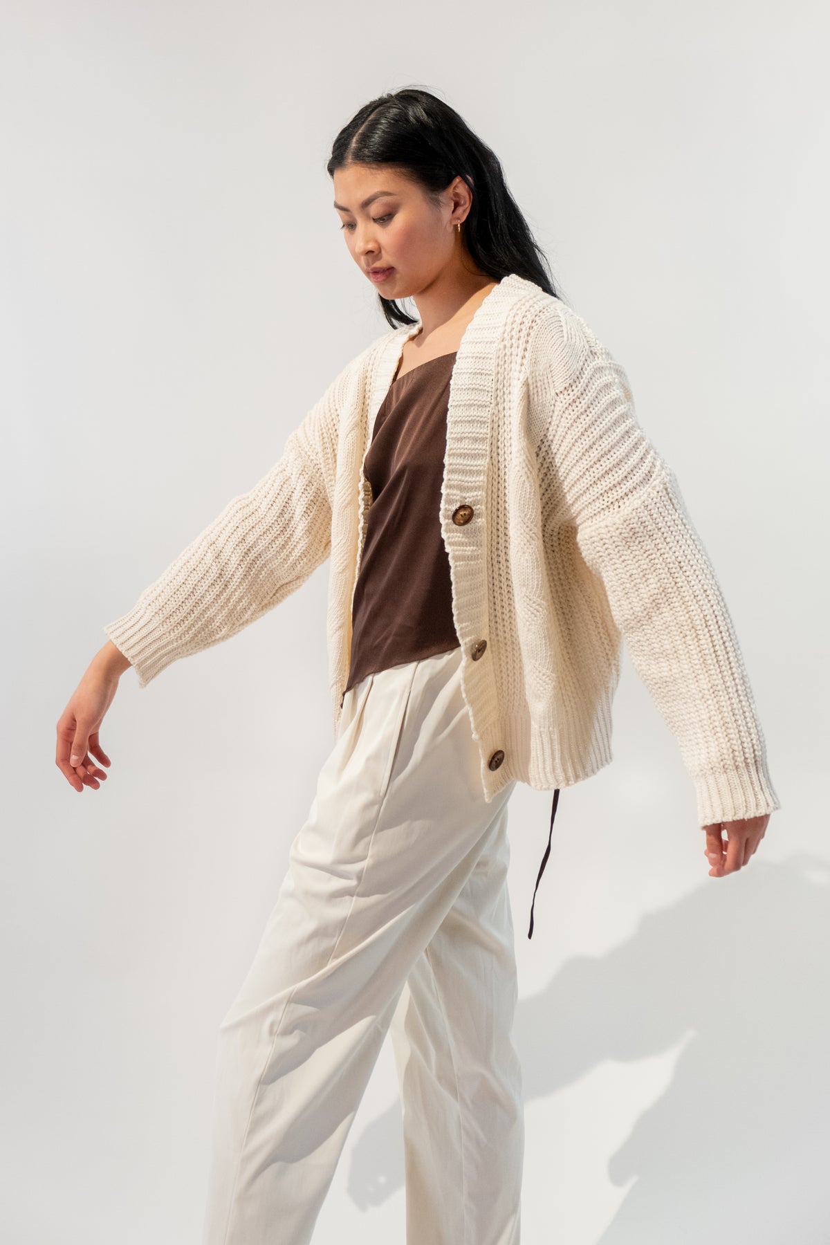 Cable Knit Button Oversized Cardigan
