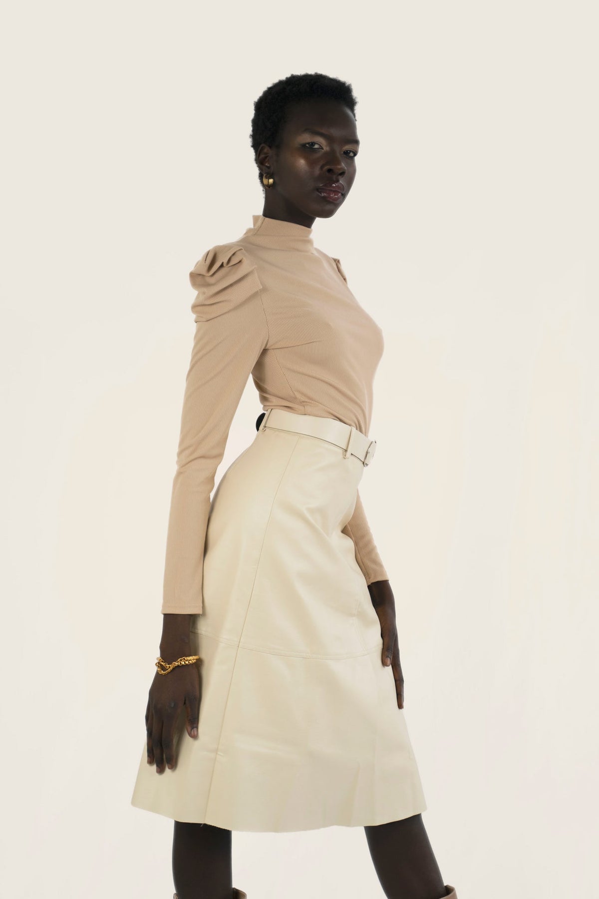 Vegan Leather A-line Belted Skirt