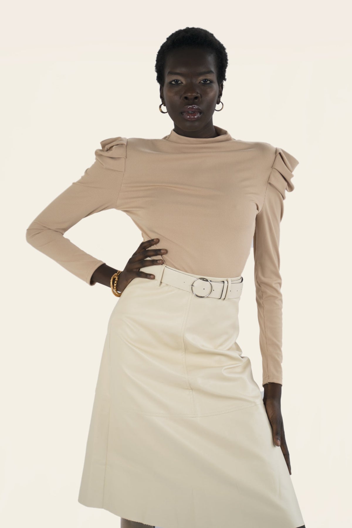 Vegan Leather A-line Belted Skirt