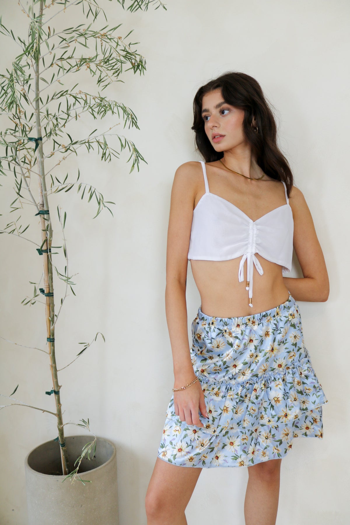 Baby Blue Sustainable Ruffle Floral Mini Skirt