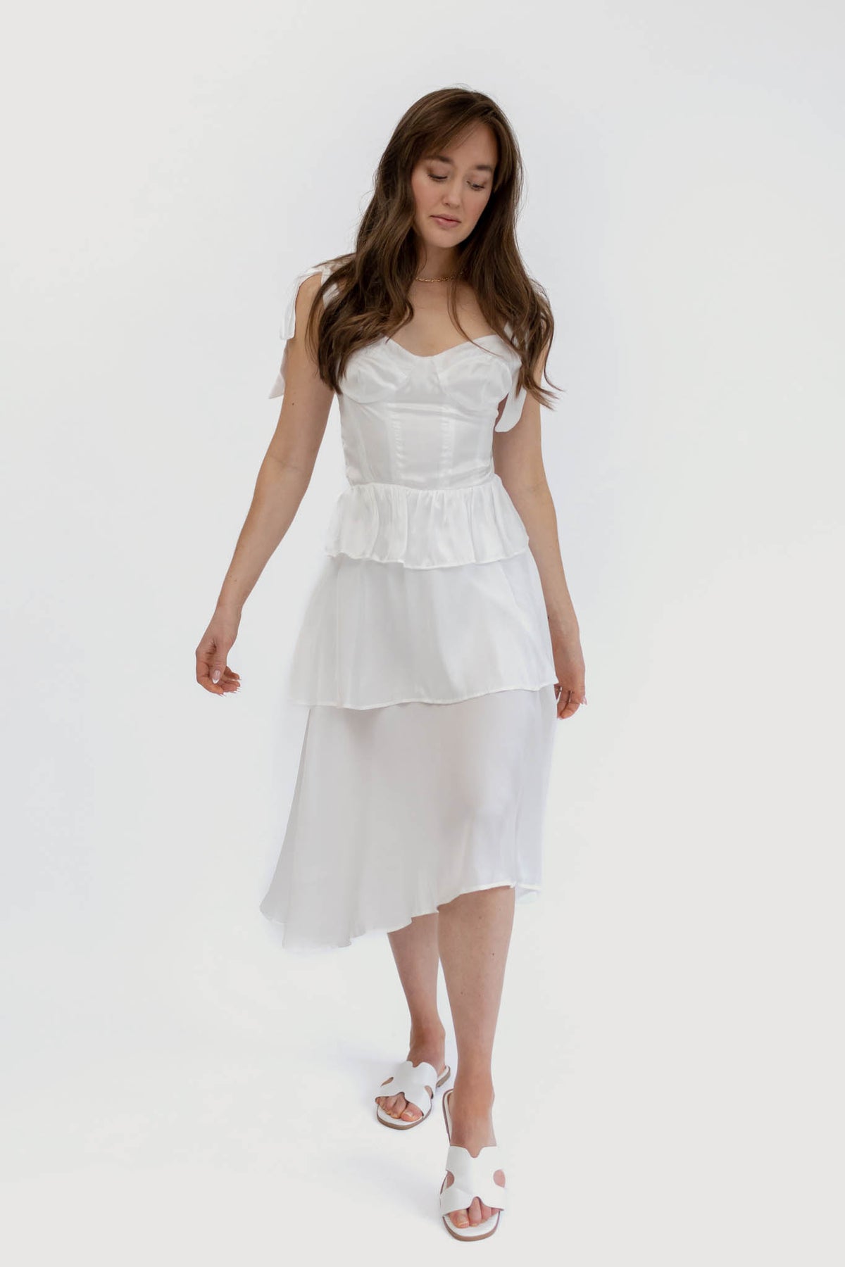 Florence Tiered Ruffle Midi Dress White