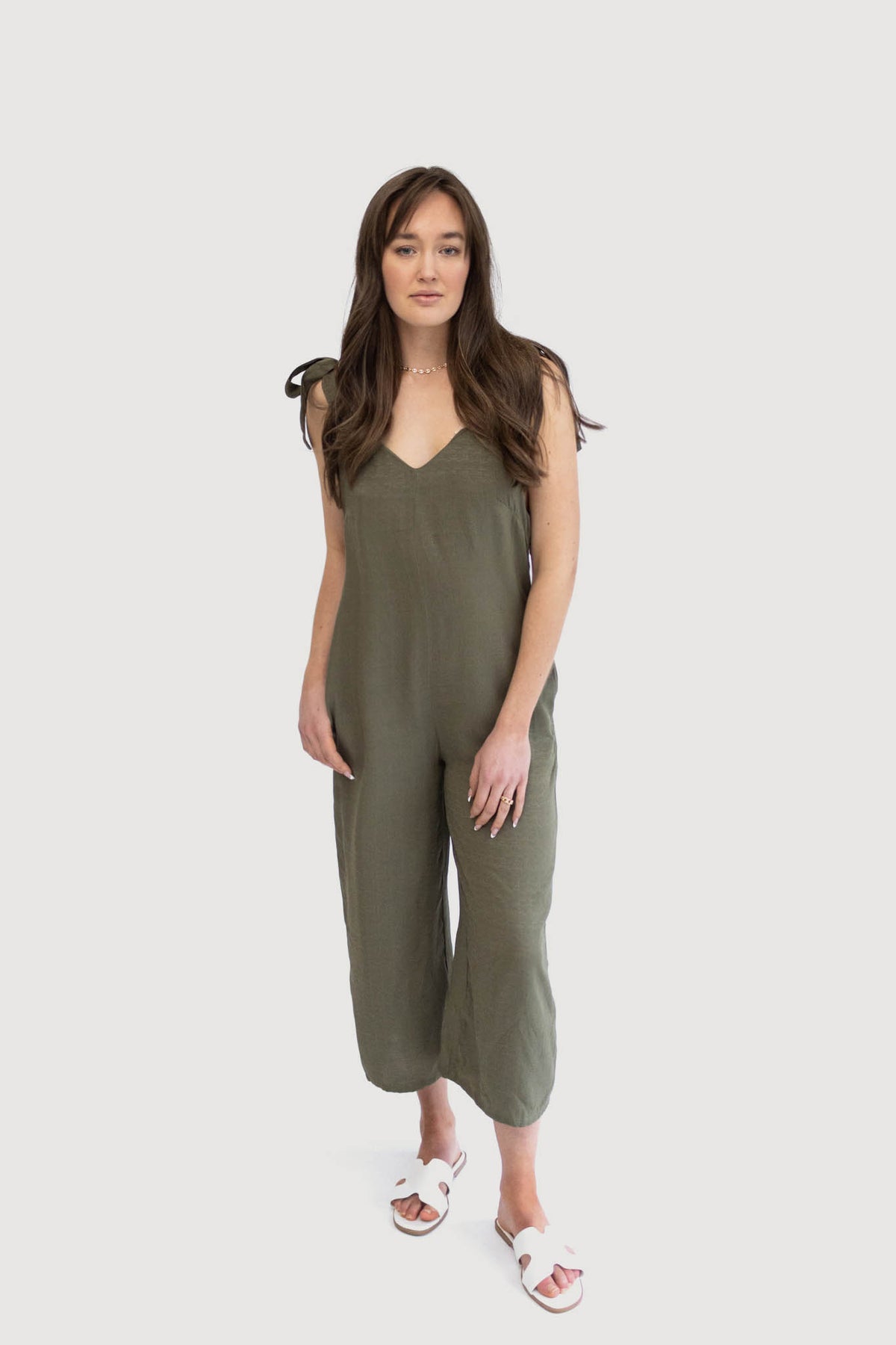 Low V Neck Tie Straps Jumpsuit