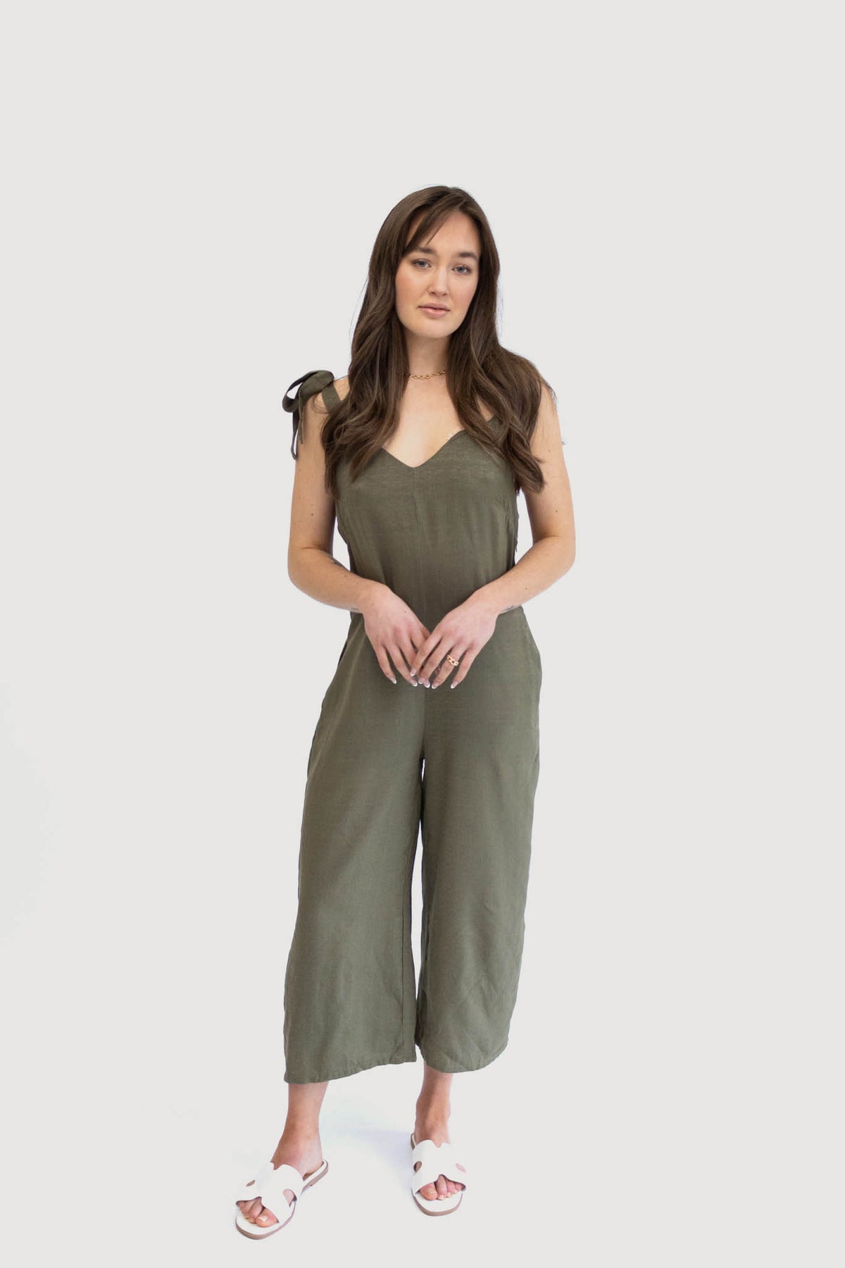 Low V Neck Tie Straps Jumpsuit