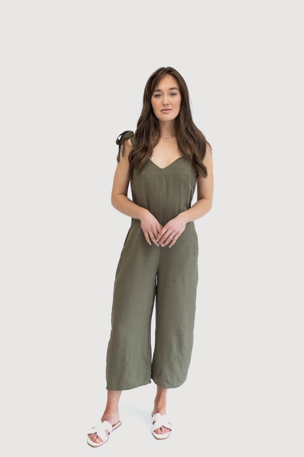 Low V Neck Tie Straps Jumpsuit