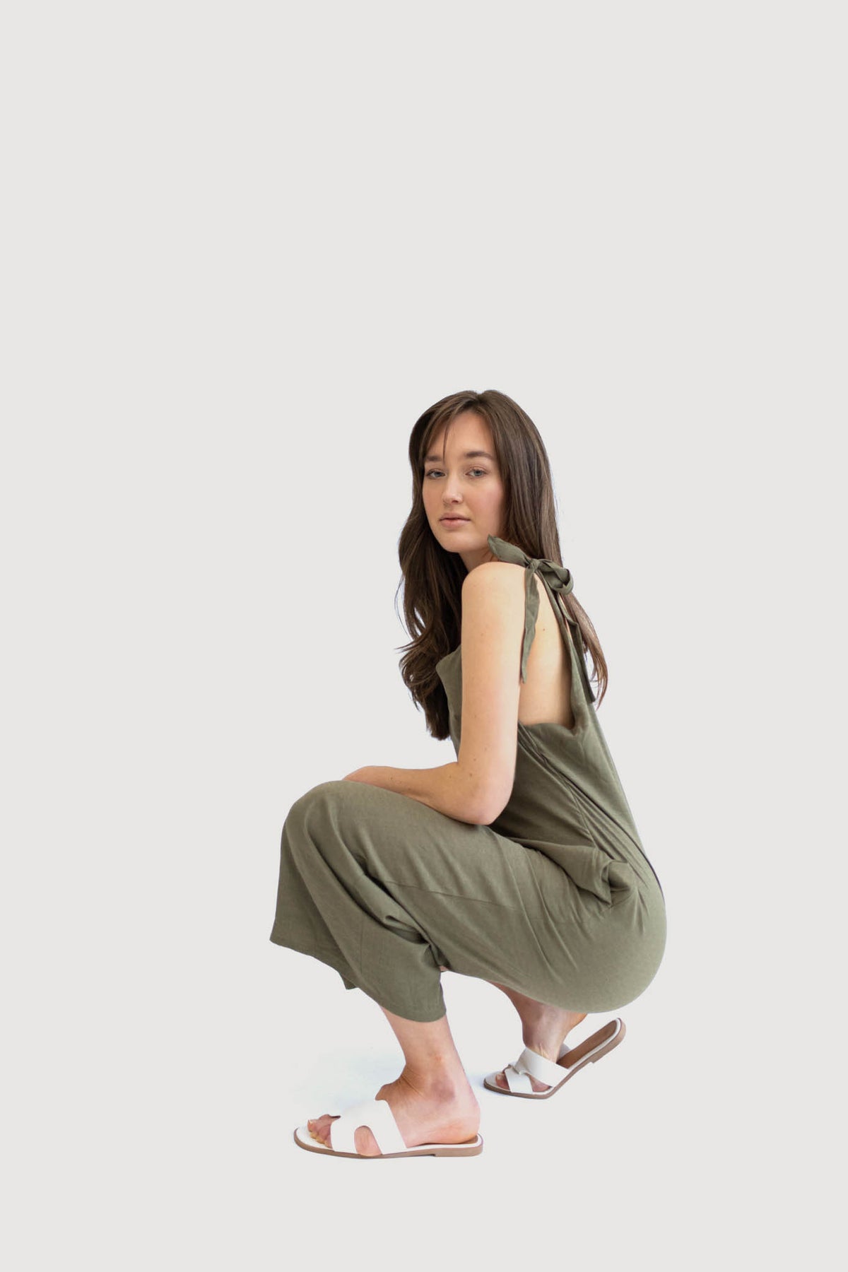 Low V Neck Tie Straps Jumpsuit