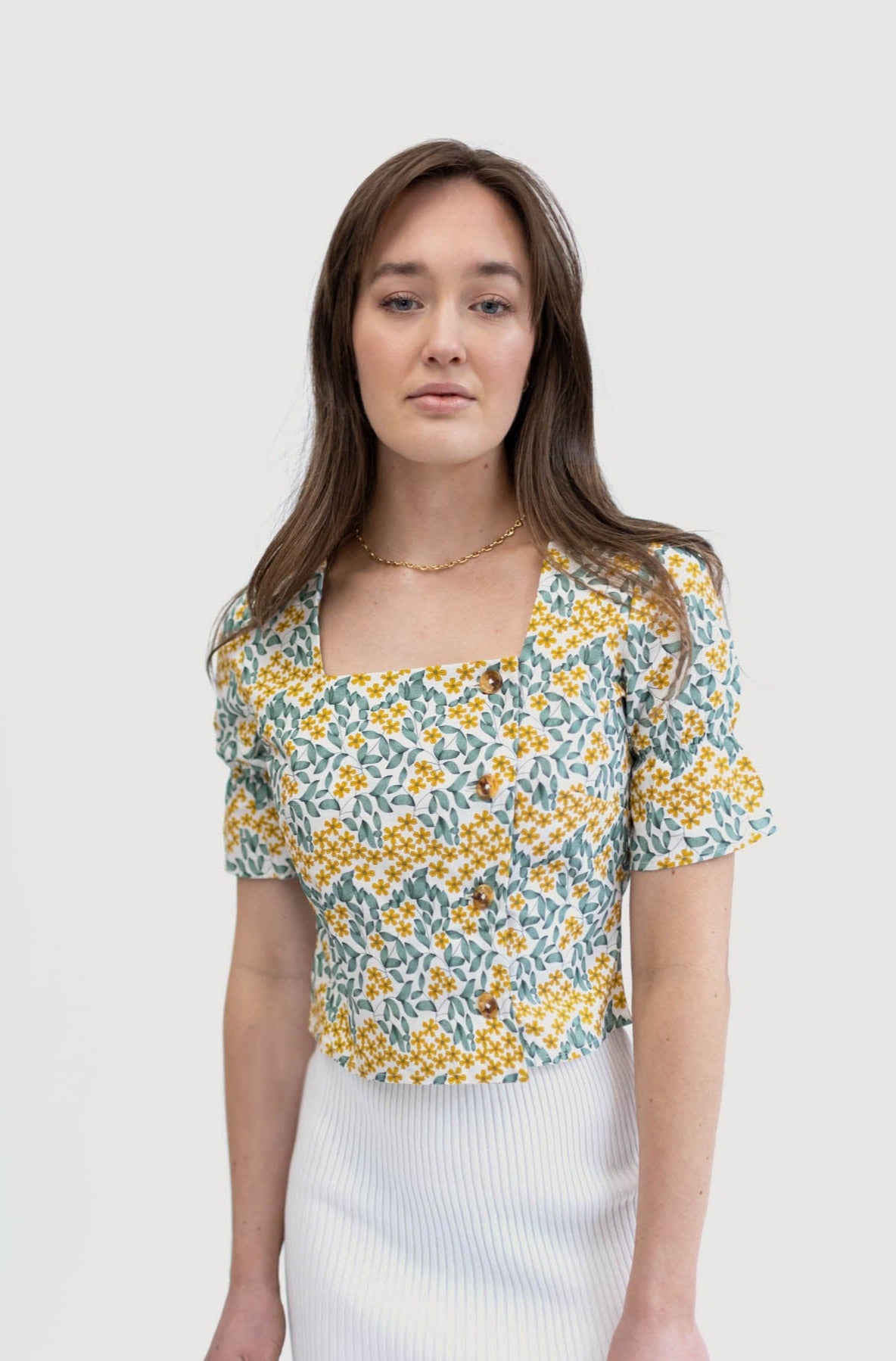 Vintage Charm Square Neck Blouse