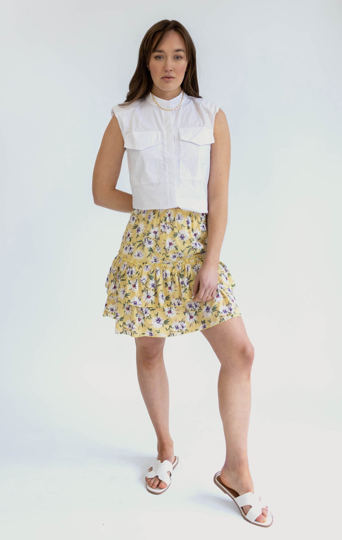 Baby Blue Sustainable Ruffle Floral Mini Skirt