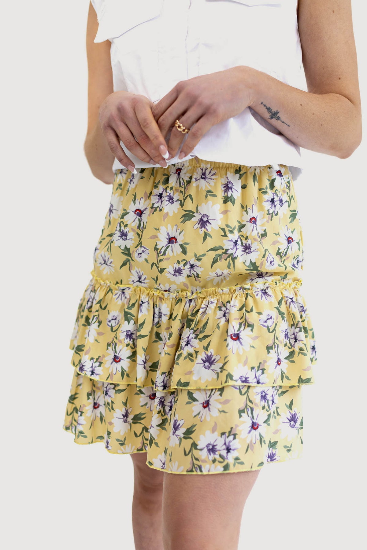 Baby Blue Sustainable Ruffle Floral Mini Skirt