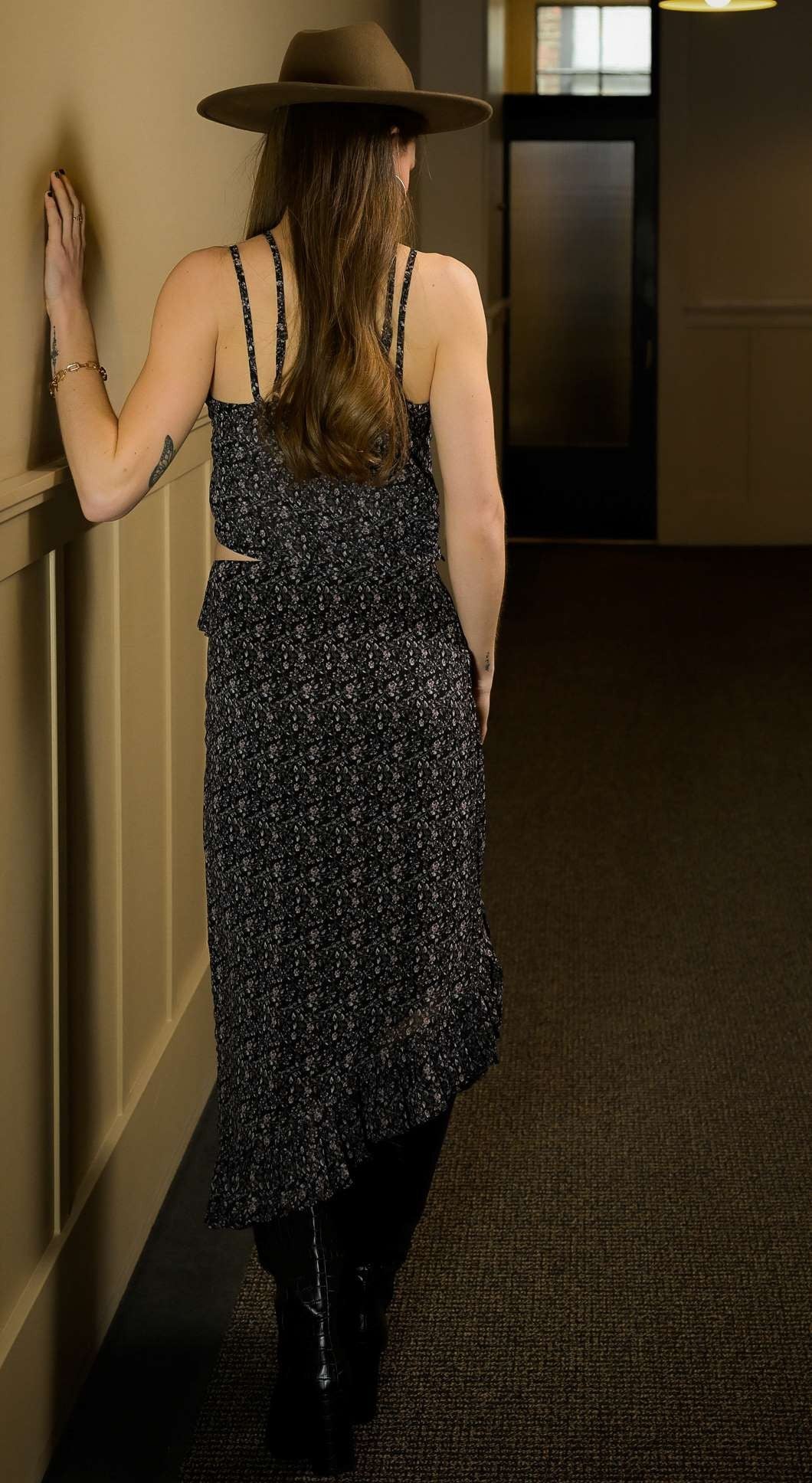 Floral Asymmetrical Midi Skirt with Ruffled Hem