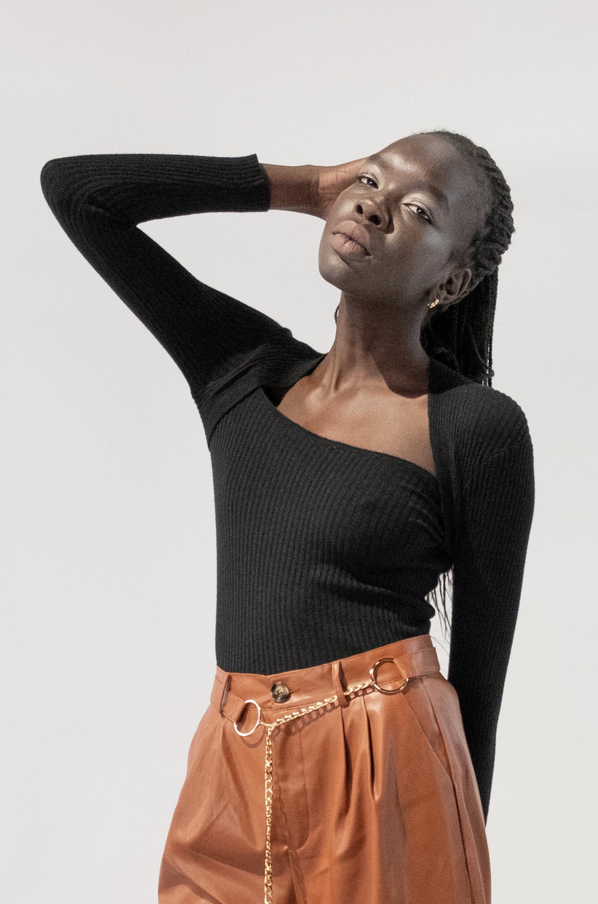 Ribbed Fitted Open Neckline Long Sleeves Top