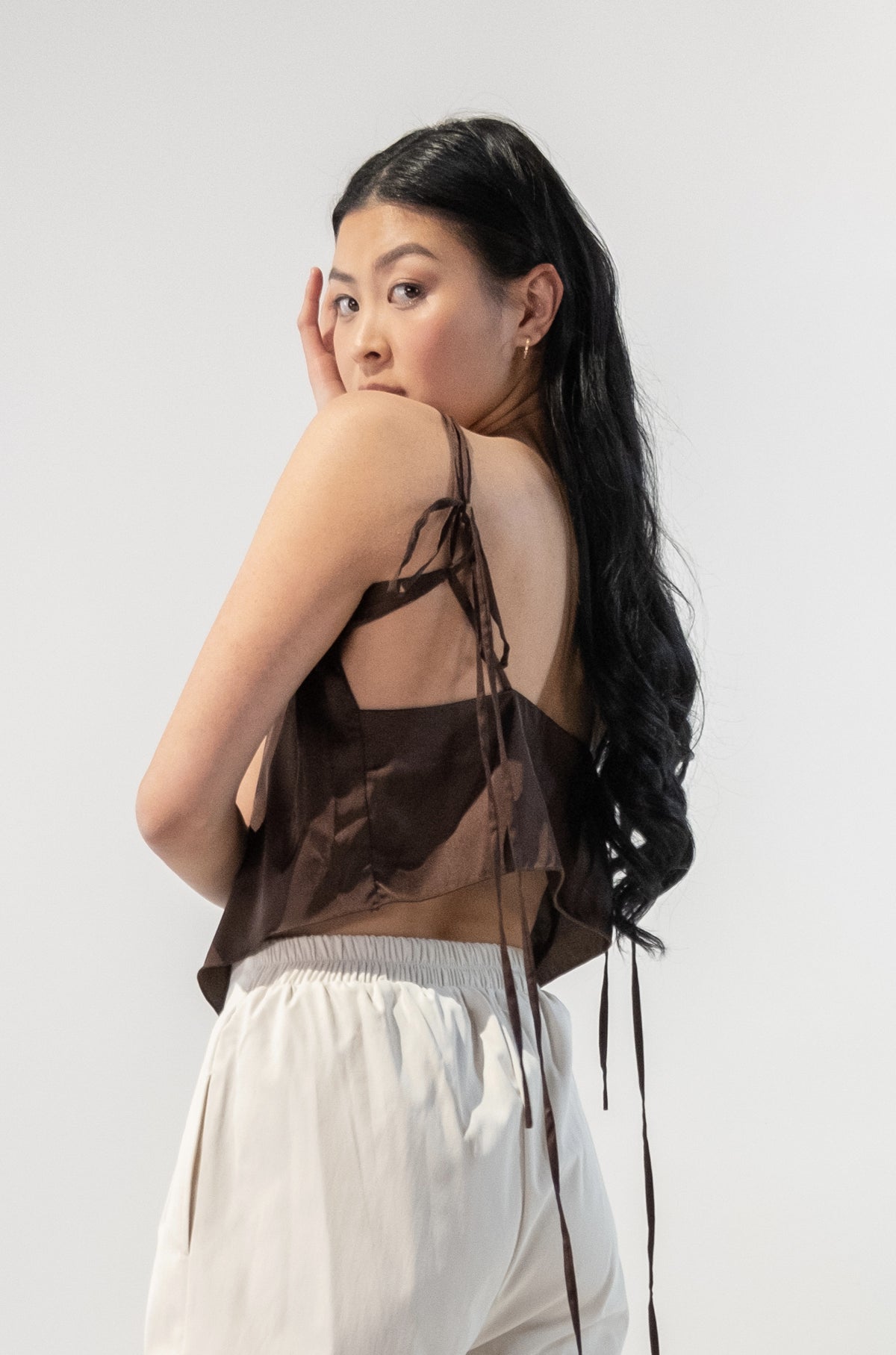 Asymmetrical Satin Tank Top With Long Straps