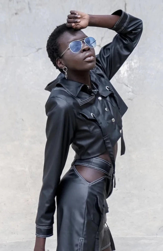 Sustainable Cropped Vegan Leather Jacket –