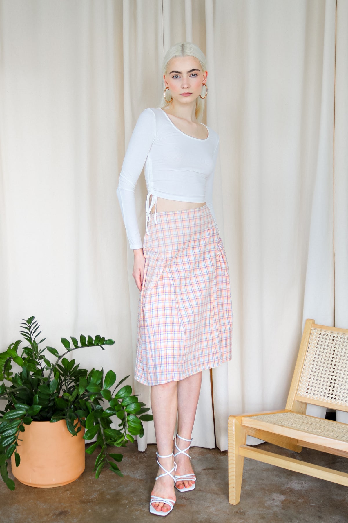 Plaid Sweetheart Mid-waist Skirt W/ Side Flares