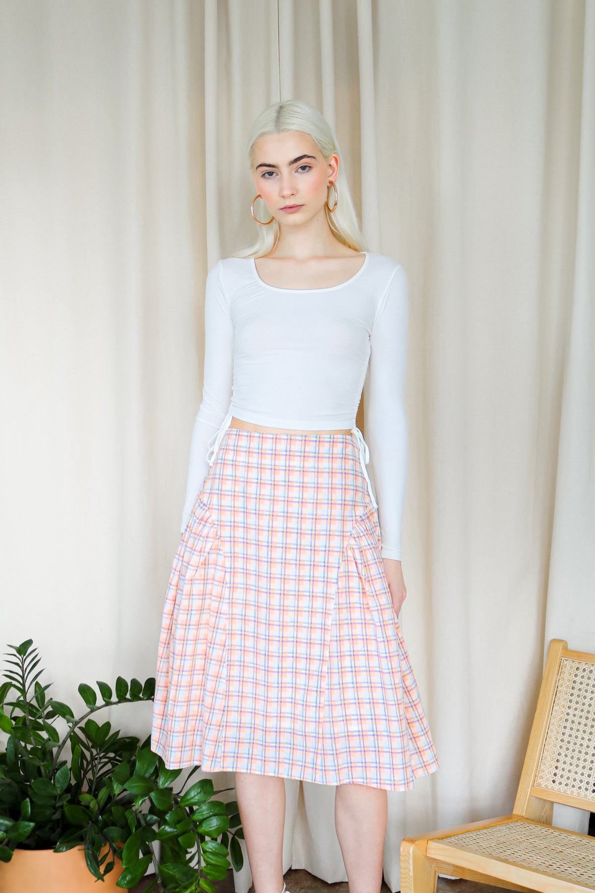 Plaid Sweetheart Mid-waist Skirt W/ Side Flares