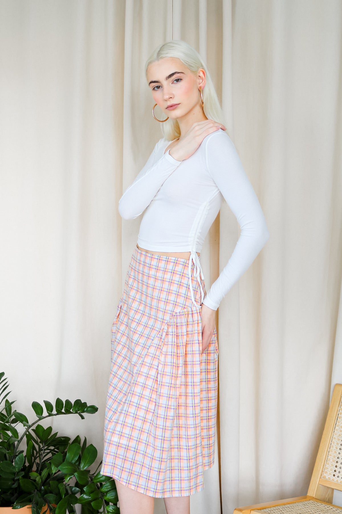 Plaid Sweetheart Mid-waist Skirt W/ Side Flares