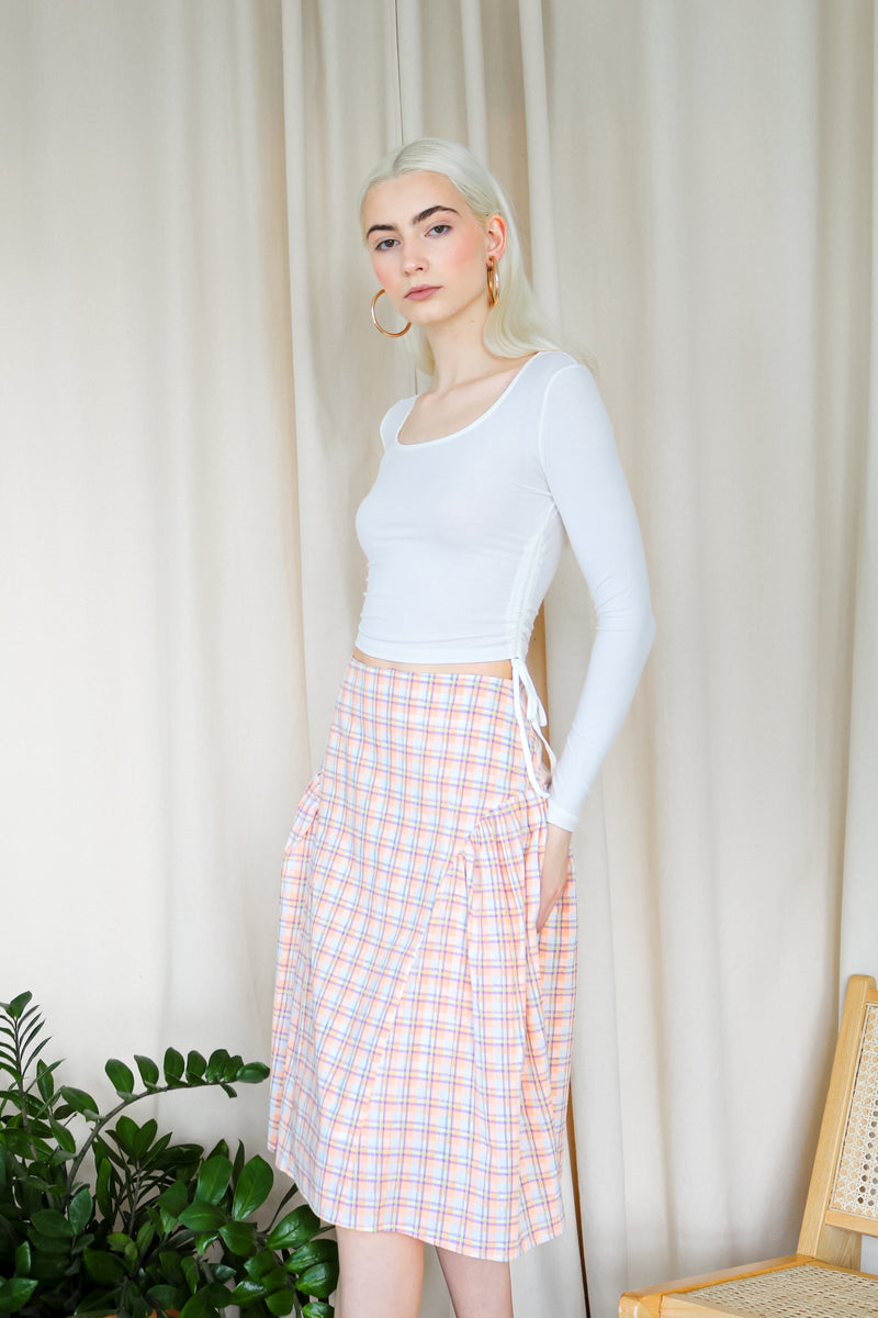 Plaid Sweetheart Mid-waist Skirt W/ Side Flares