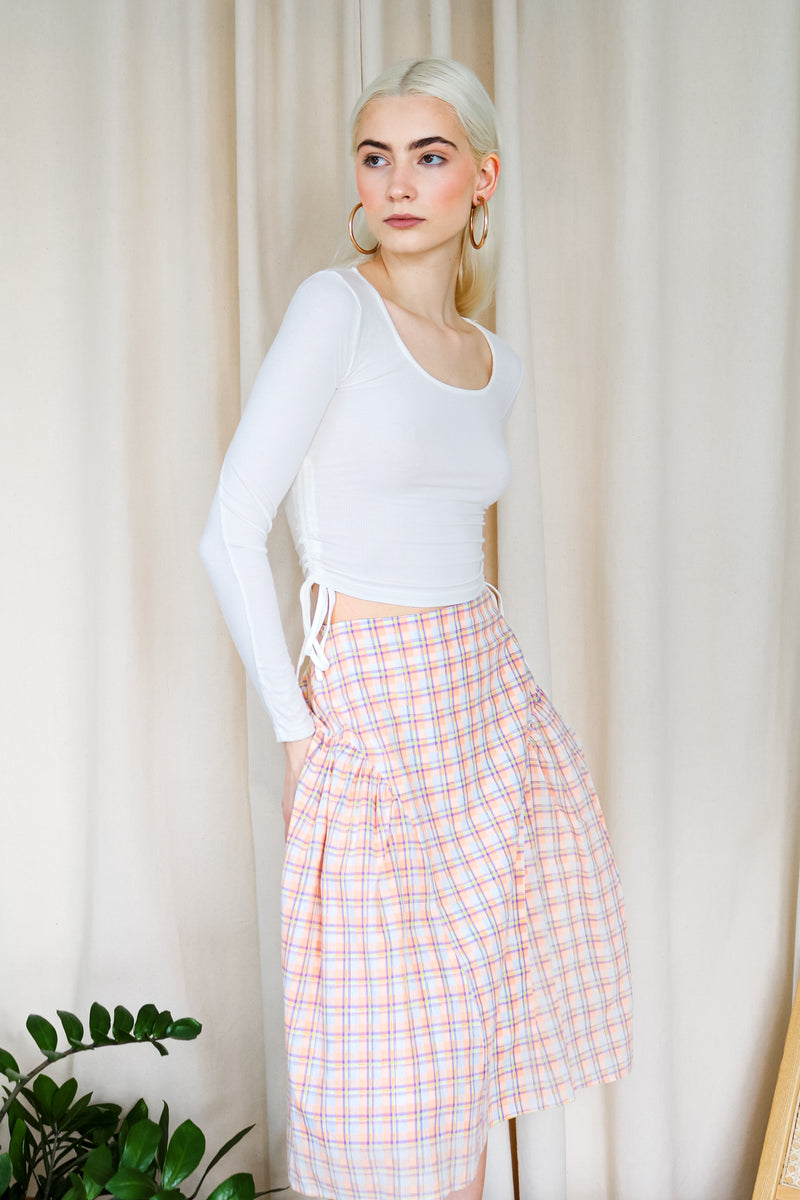 Plaid Sweetheart Mid-waist Skirt W/ Side Flares