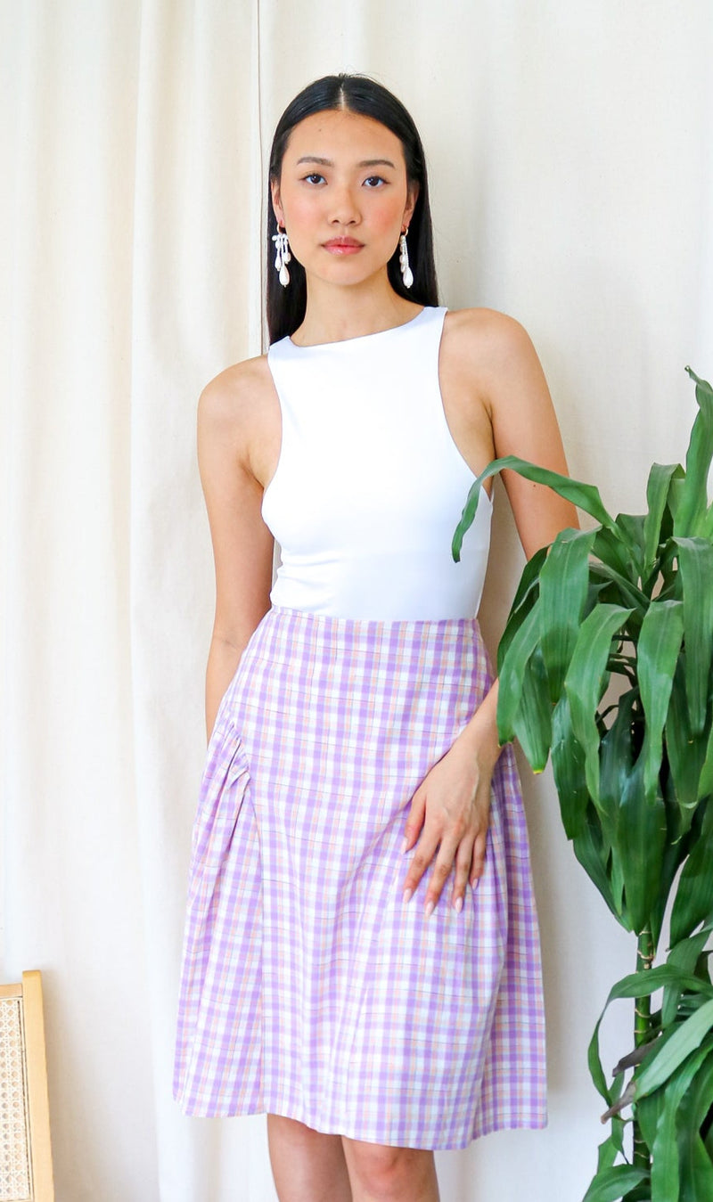 Plaid Sweetheart Mid-waist Skirt W/ Side Flares