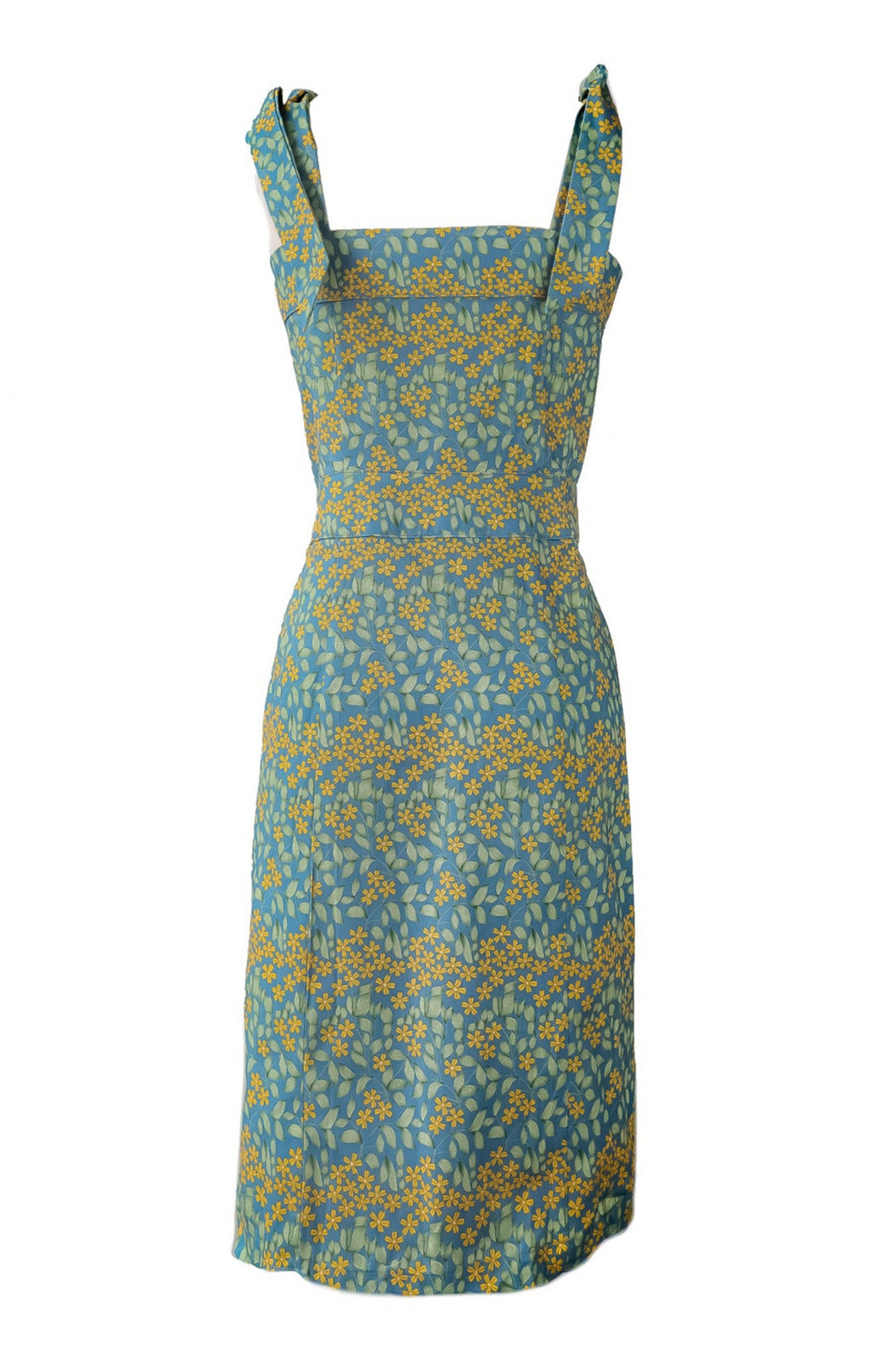 Margarita Sundress in night blue floral print. Back. 