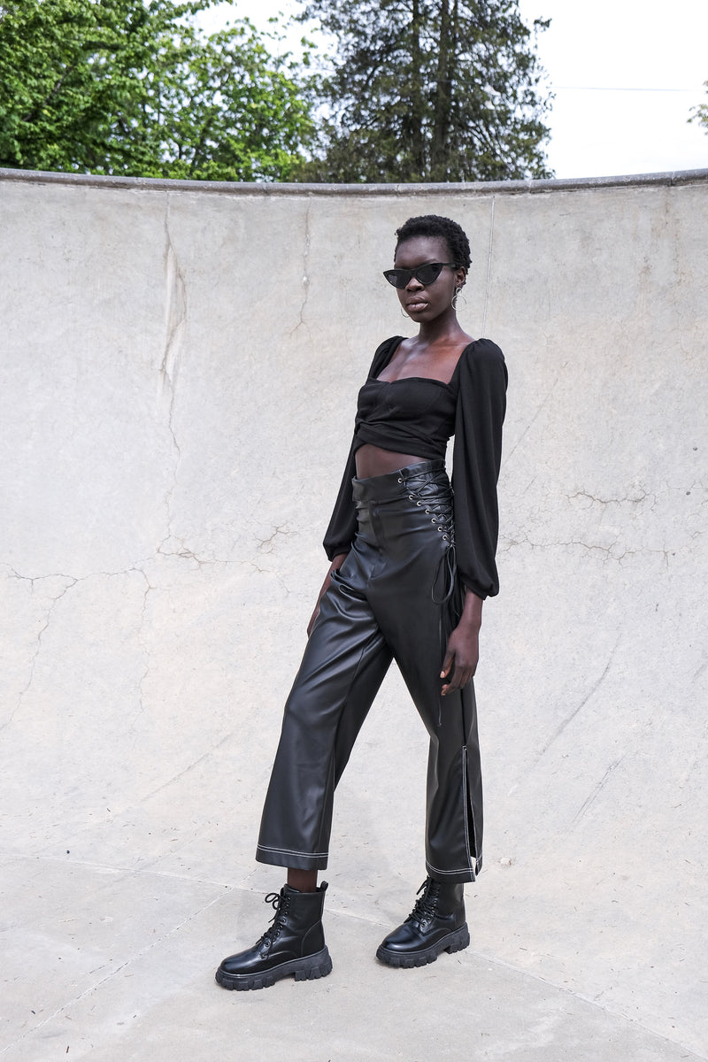 Sustainable High-rise Vegan Leather Pants –