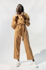 Long Sleeves Belted Jumpsuit w/ Front Pockets