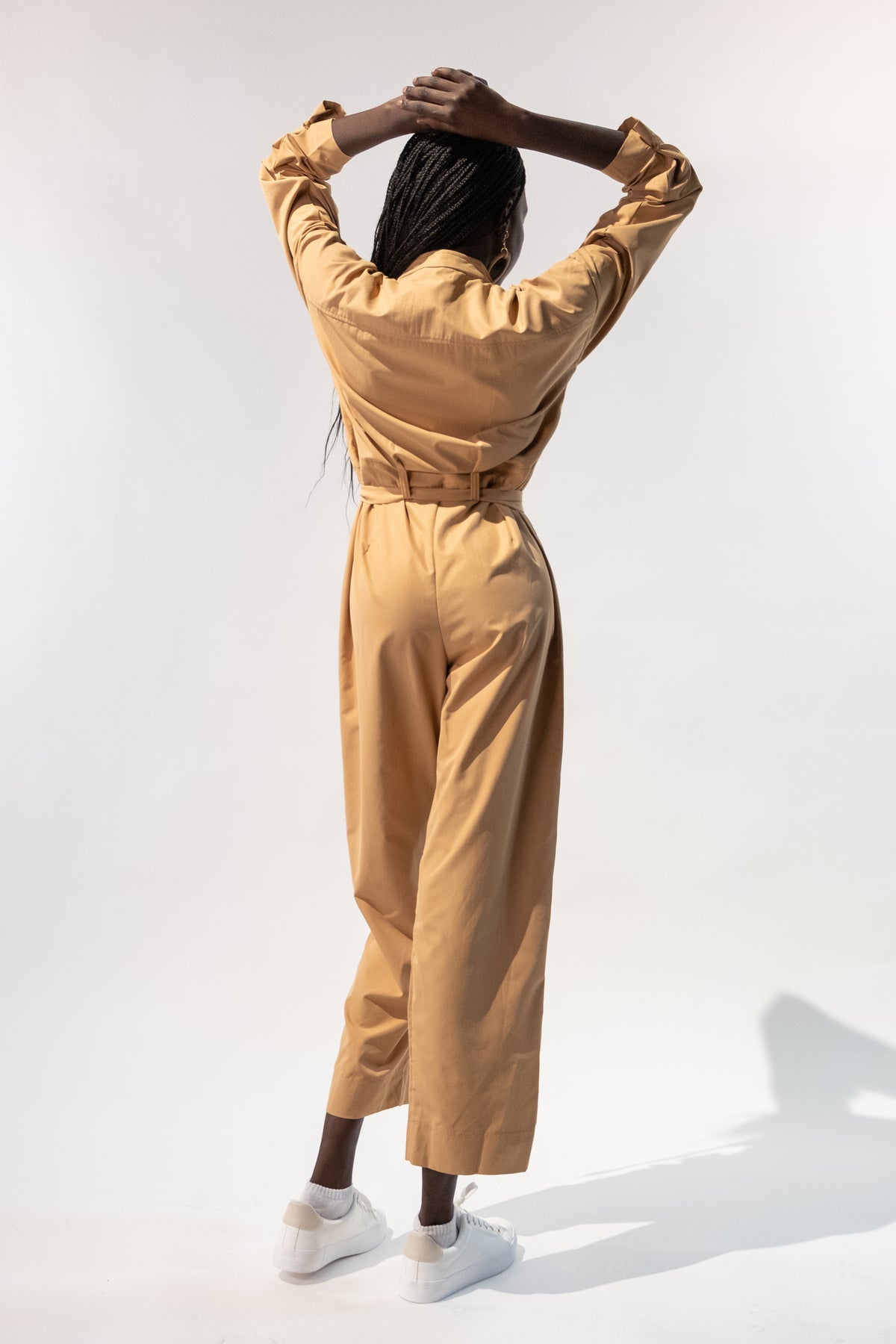 Long Sleeves Belted Jumpsuit w/ Front Pockets