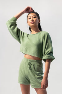 Long Bishop Sleeves Sweater and Shorts Set