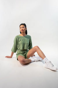 Long Bishop Sleeves Sweater and Shorts Set