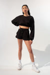Ribbed Cropped Band Sweater w/ Shorts Set