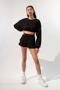 Ribbed Cropped Band Sweater w/ Shorts Set