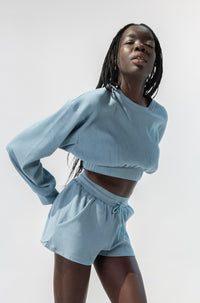 Ribbed Cropped Band Sweater w/ Shorts Set