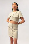 Short Sleeve Button Crop Top w/ Button Skirt