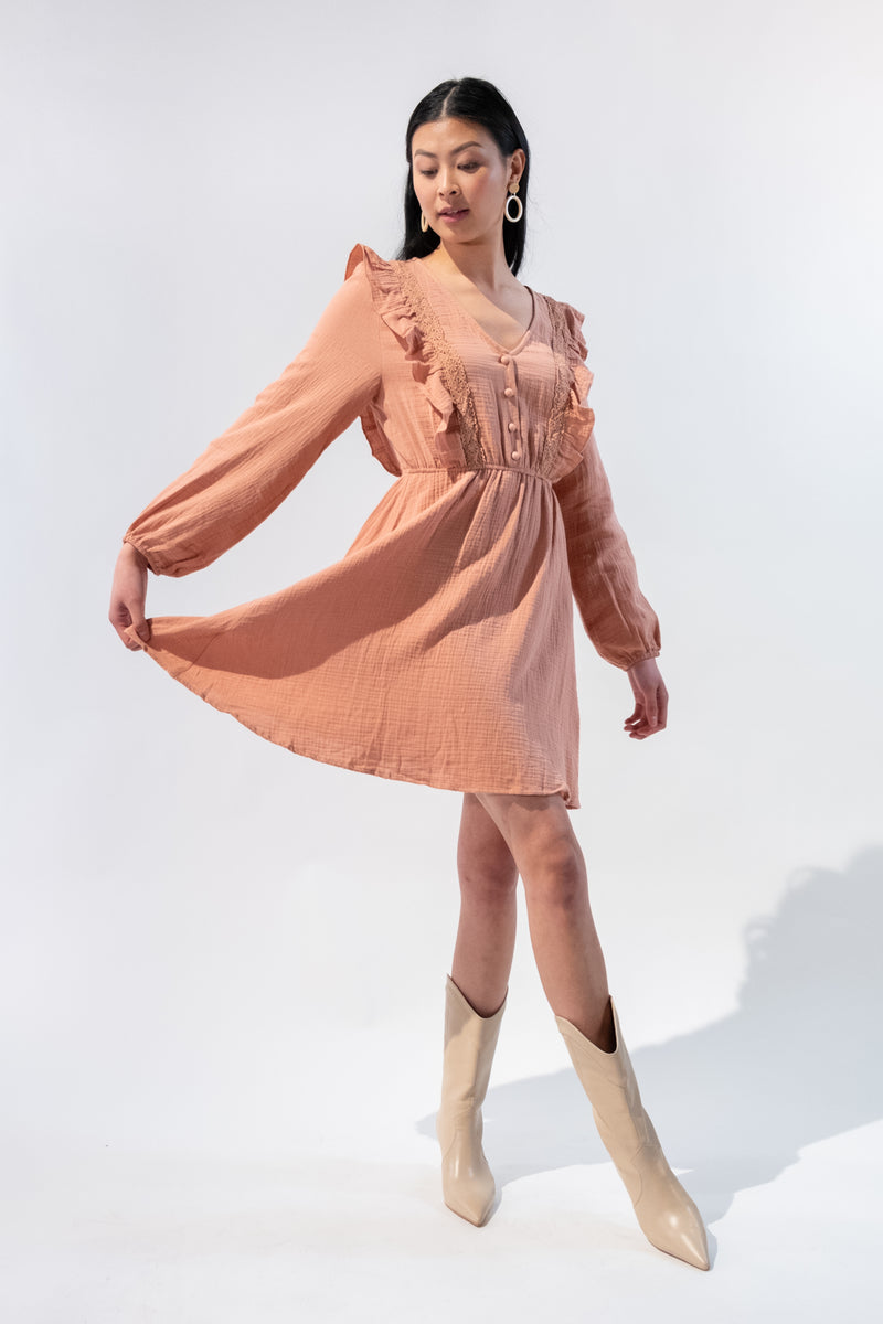 Long Sleeves Textured Button Dress